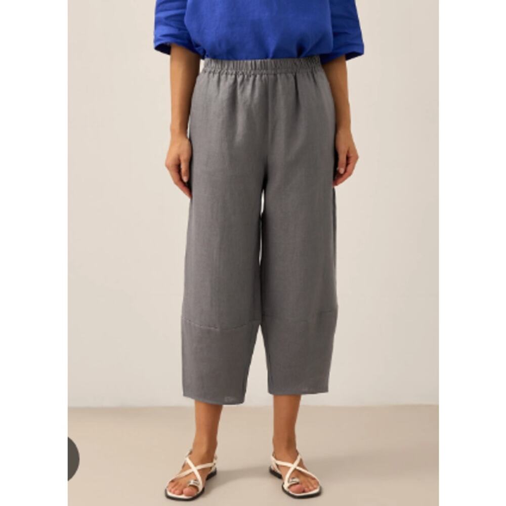 Lintico Rory 100% Linen Cropped Lantern Pants Size M Gray Minimalist‎ Lagenlook